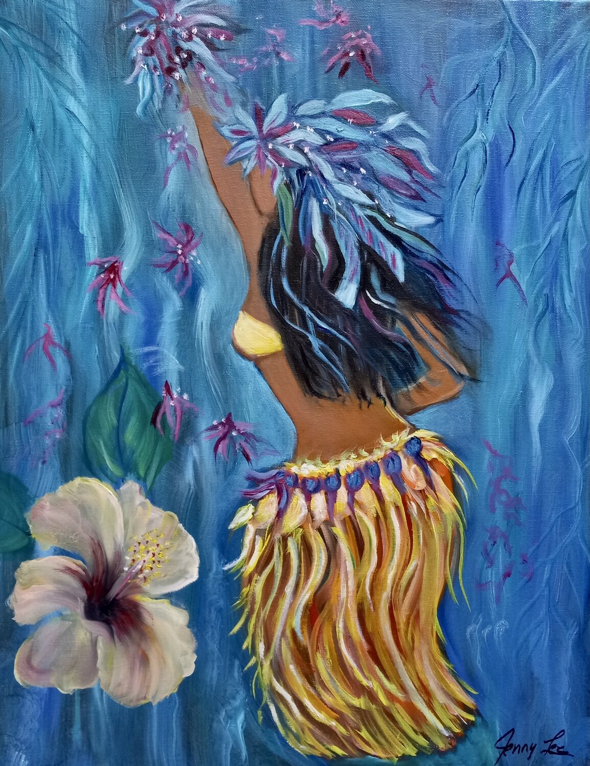 Beach Art Grass Skirt Jenny Lee Original painting for sale