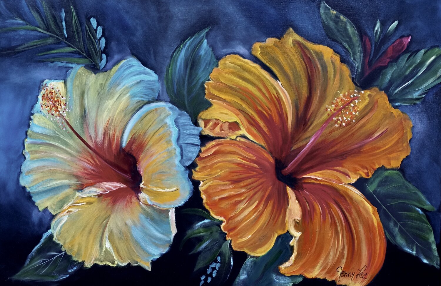 Hybrid Hawaiian Hibiscus Jenny Lee Original painting for sale