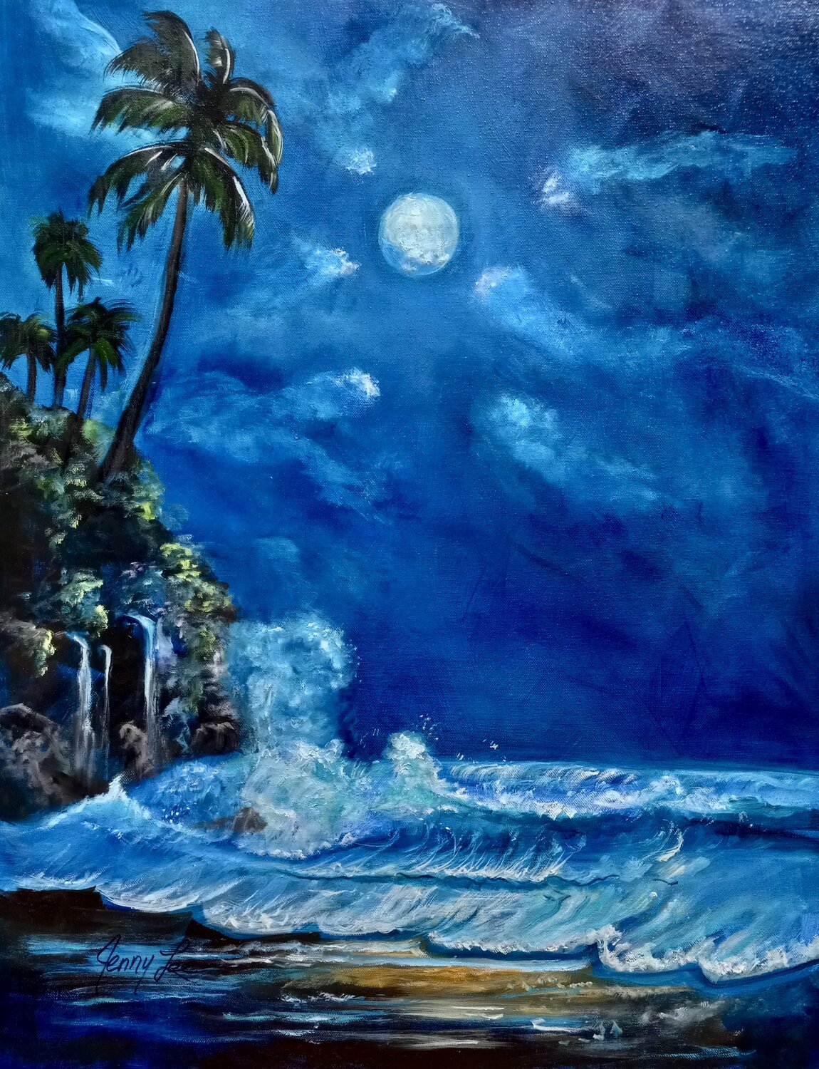 Hawaiian Tropical Moonlight Jenny Lee Original painting for sale