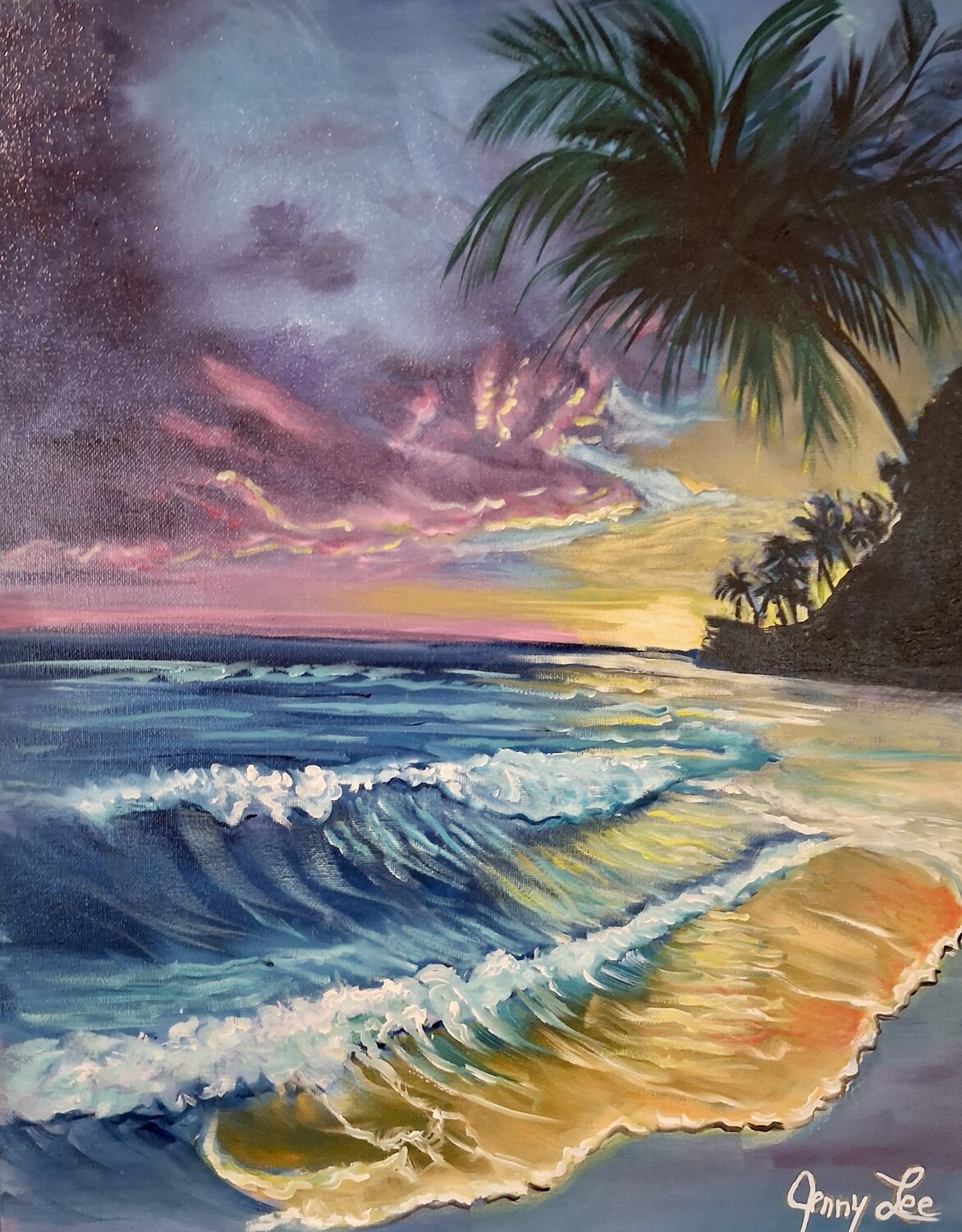 Ocean Sunset Jenny Lee Original painting for sale