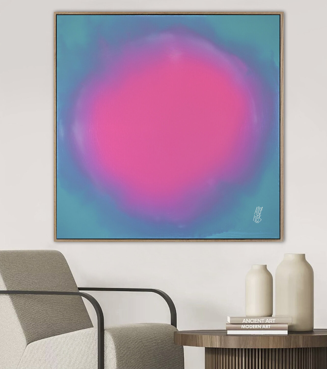 The Beginning / Pink in Turquoise Mila Weis Original painting for sale