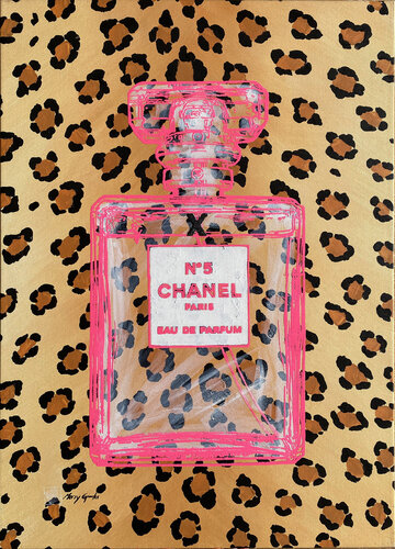 Chanel No 5 on Leopard Print by Merry Sparks, Painting for Sale on Select