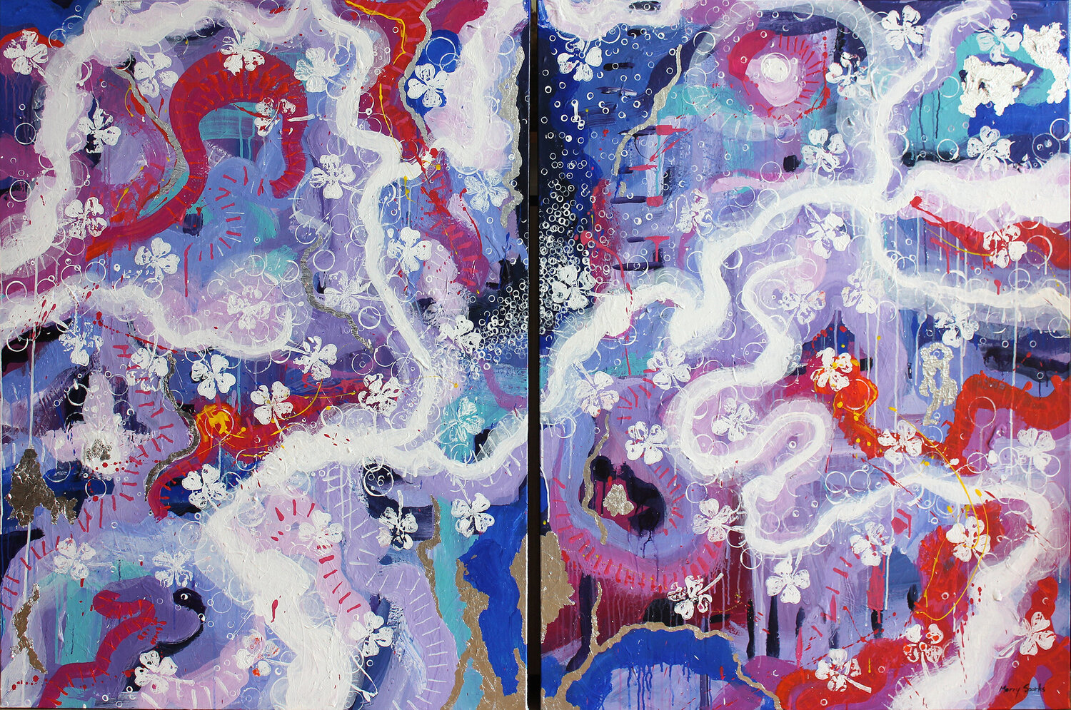 River of Luck (diptych) Merry Sparks Original painting for sale