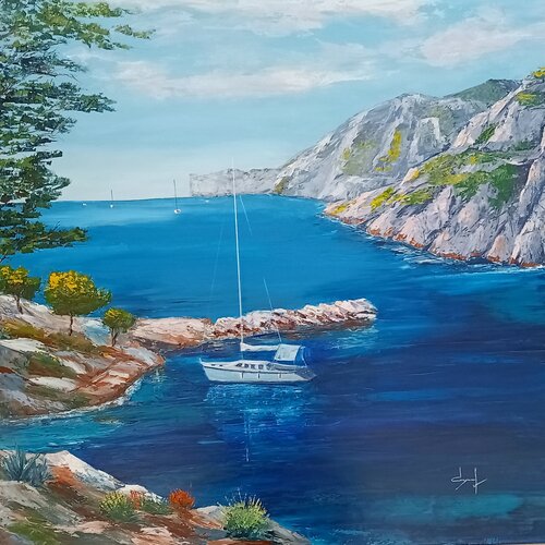 Petit port dans les calanques près de Cassis by Véronique Degabriel, Painting for Sale on Select