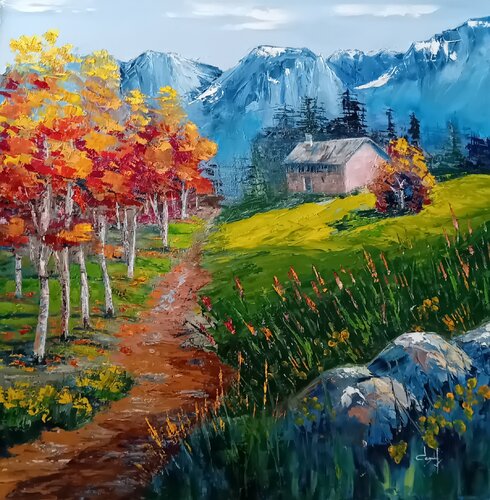 Les Alpes en automne by Véronique Degabriel, Painting for Sale on Select