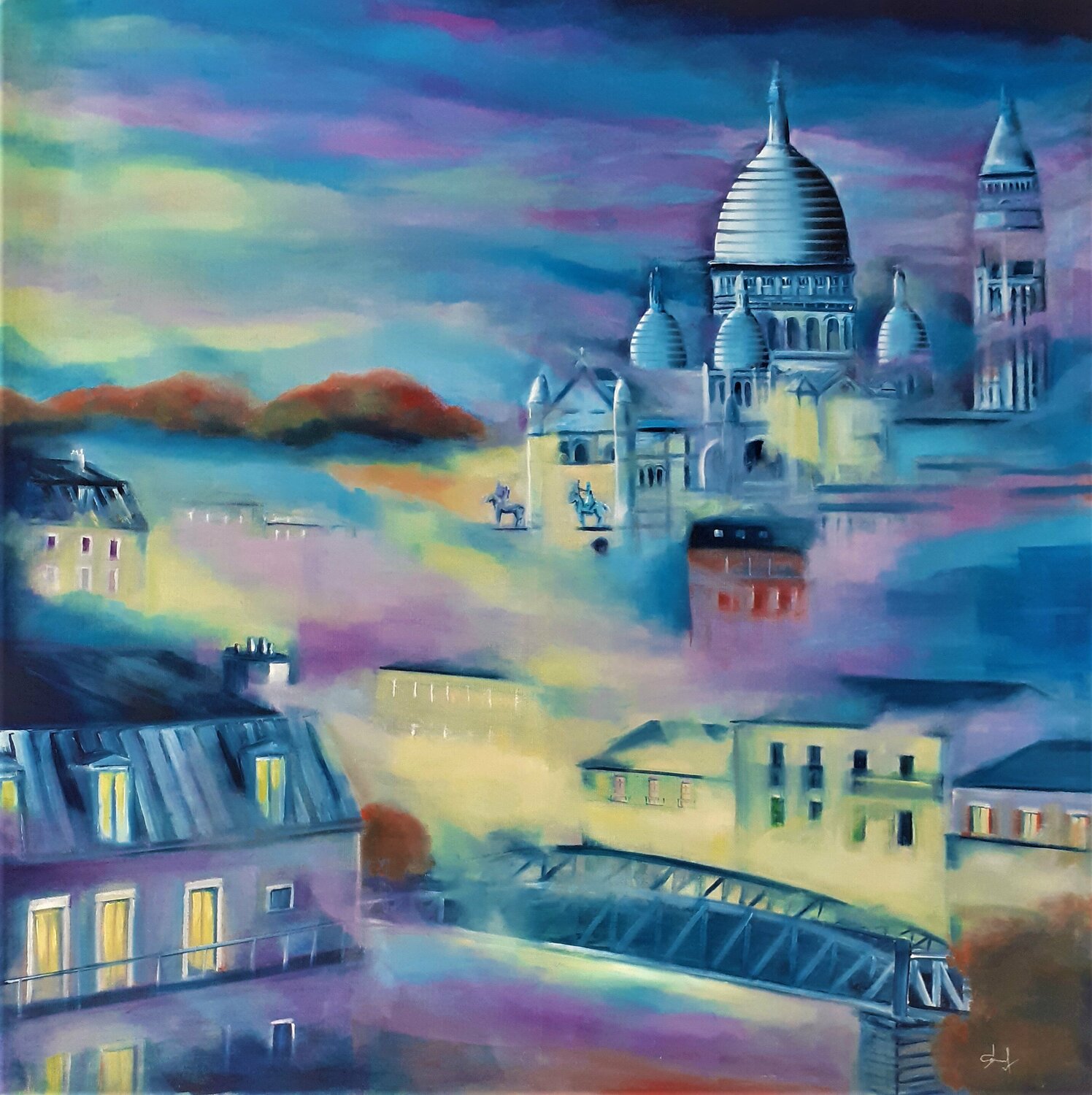 Brumes colorées sur Paris Véronique Degabriel Original painting for sale