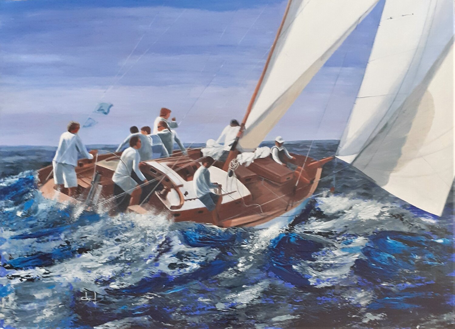 Régate en Méditerranée avec 9 marins Véronique Degabriel Original painting for sale