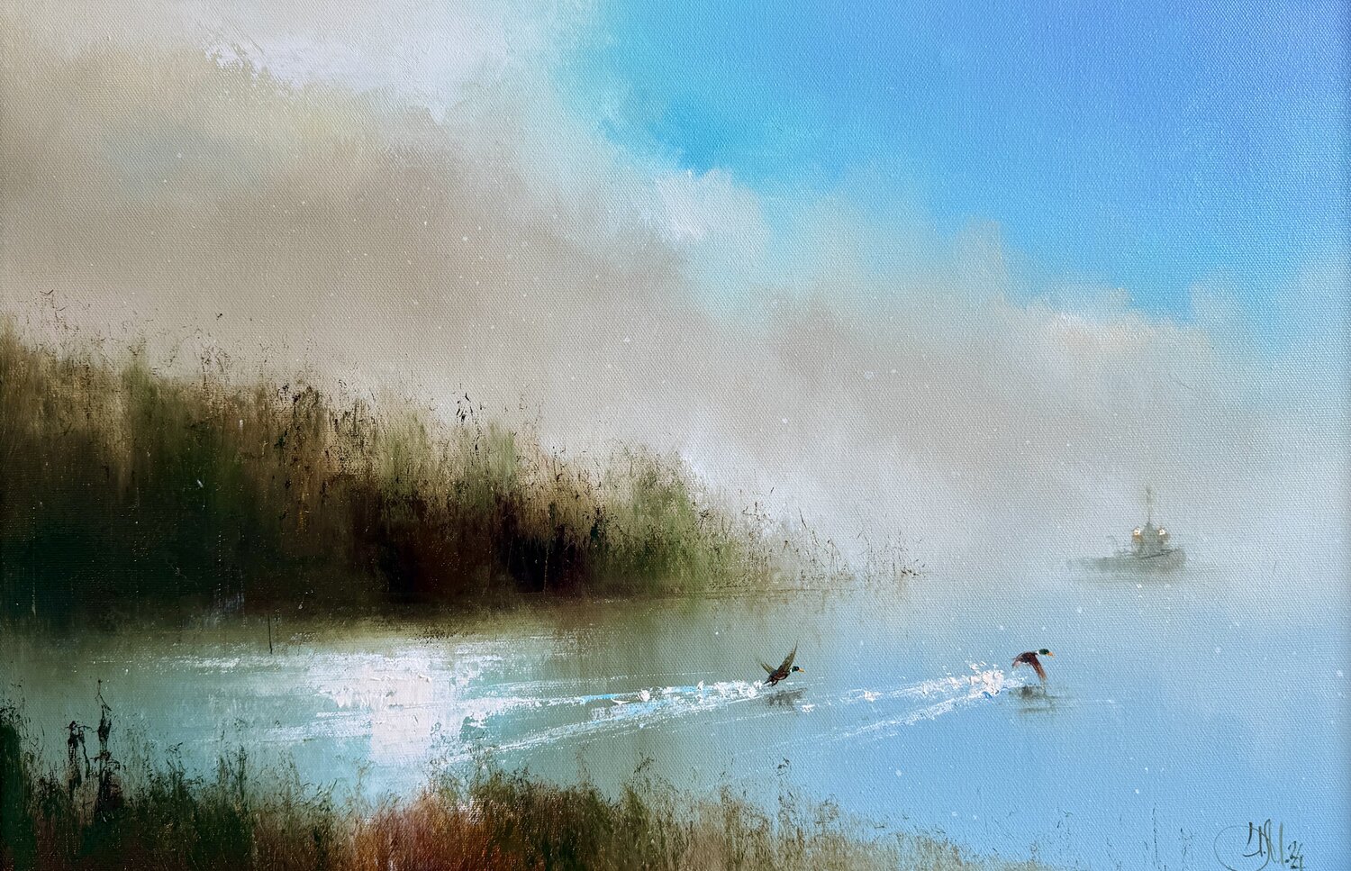 Three long blasts in the fog Igor Medvedev Originalgemälde zu verkaufen