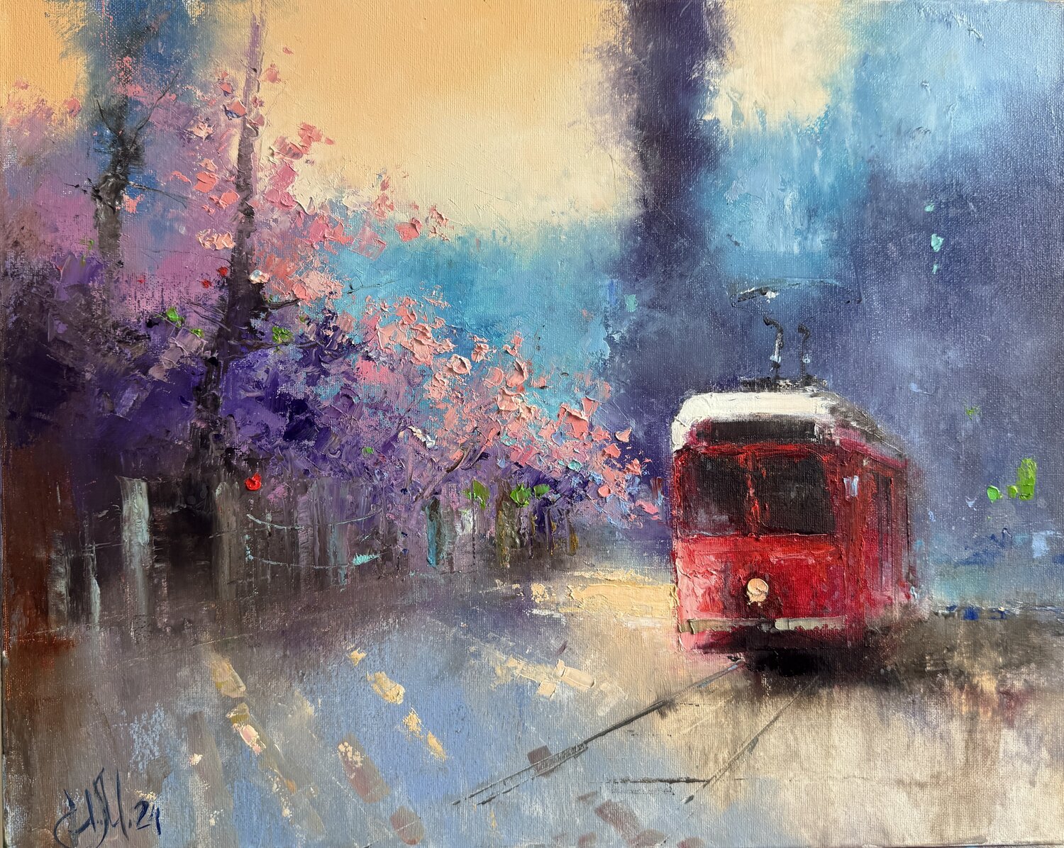 Summer tram Igor Medvedev Originalgemälde zu verkaufen
