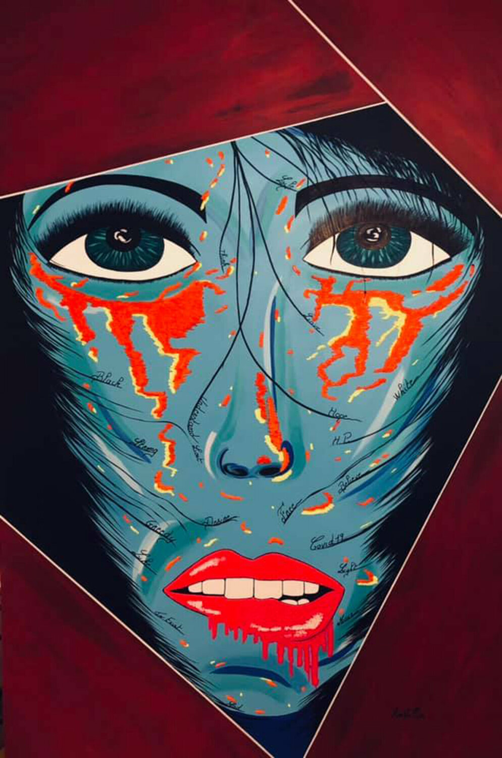 Autoportrait d'une HP pendant le Covid19 Rose Mary Vallas Original painting for sale