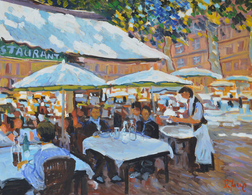 Le café à l'ombre des platanes by Patrick MARIE, Painting for Sale on Select