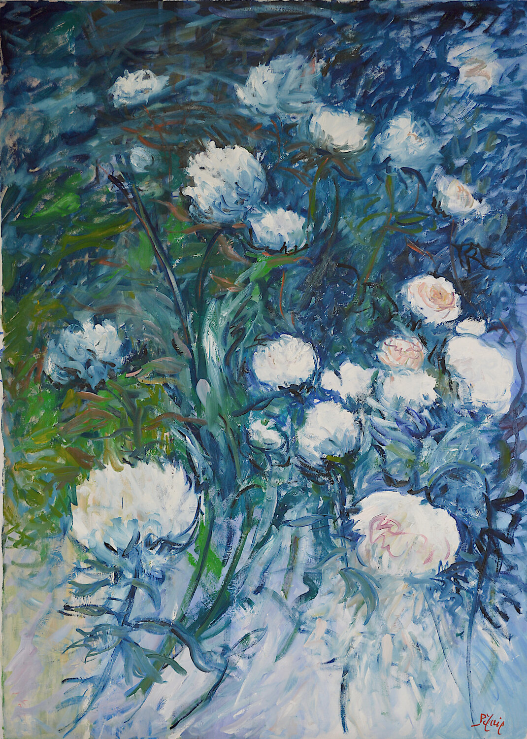 Les pivoines du japon Patrick MARIE Original painting for sale