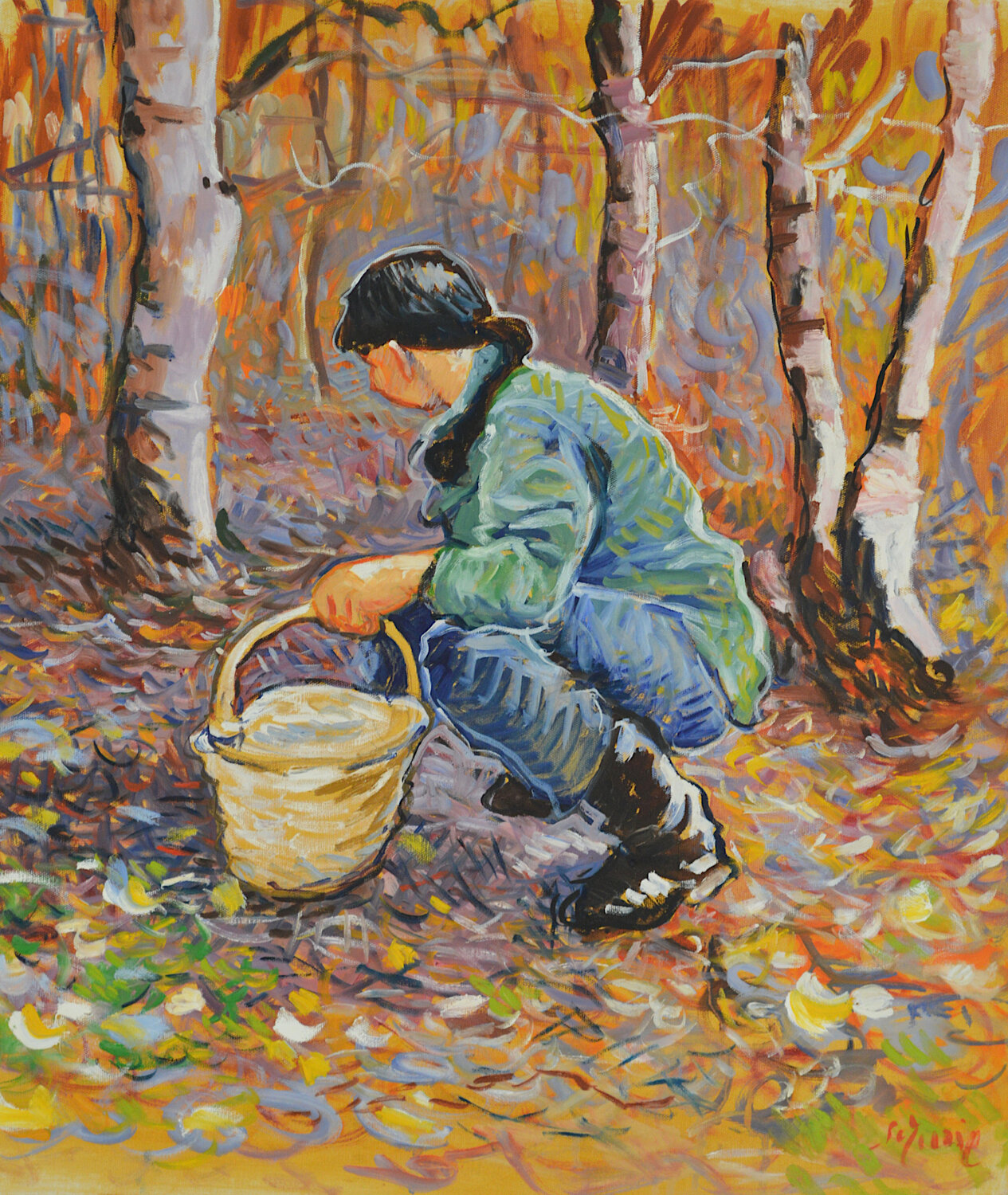 La cueillette de champignons Patrick MARIE Original painting for sale