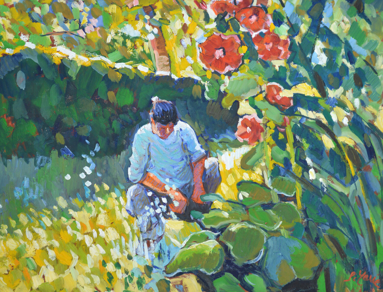 Roses trémières N°2 Patrick MARIE Original painting for sale