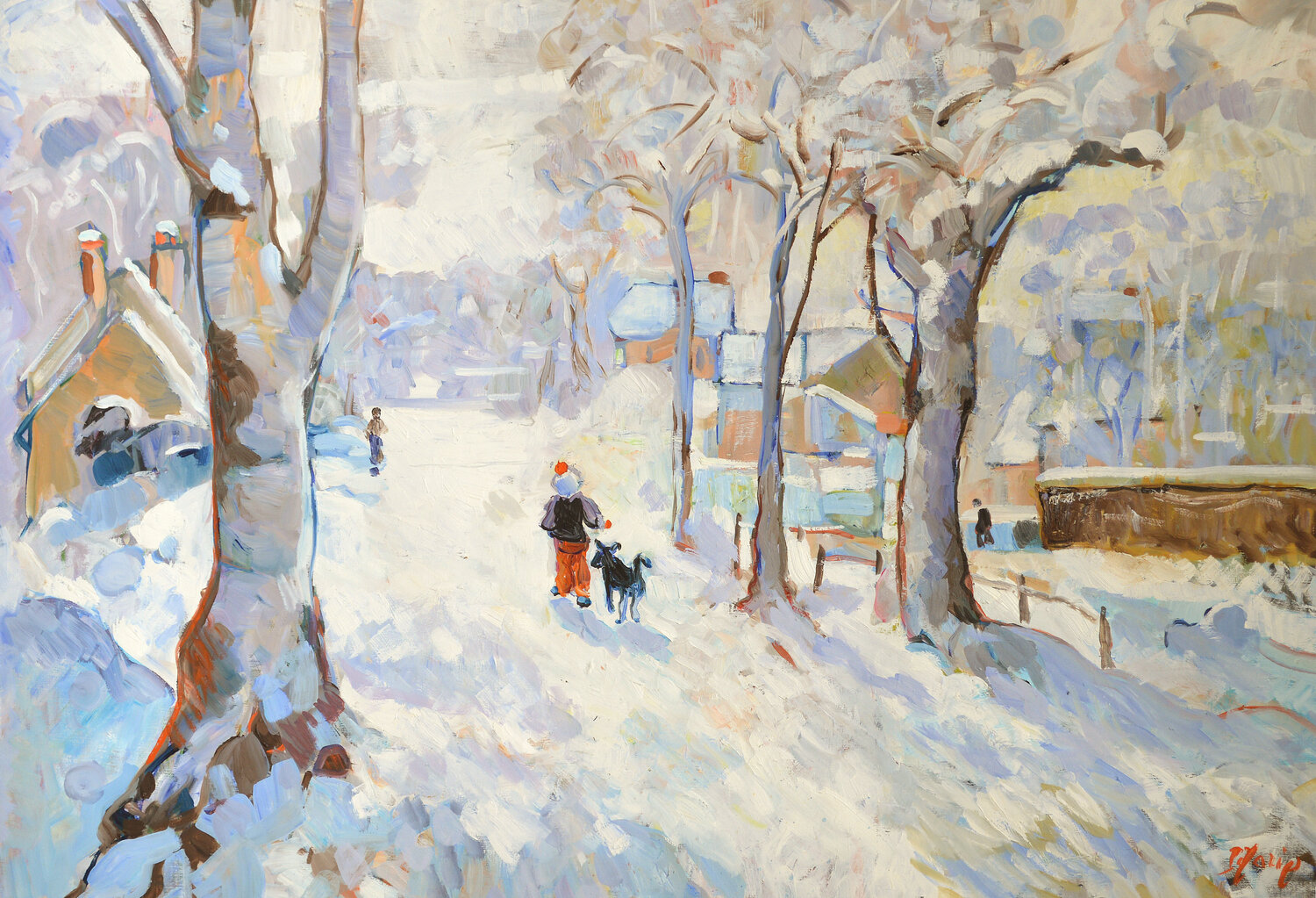 Le village sous la neige Patrick MARIE Original painting for sale