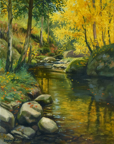 The autumn forest by Serghei Ghetiu, Painting for Sale on Select