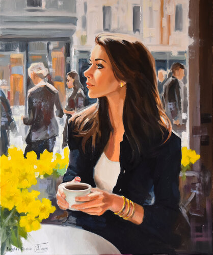 A cup of coffee for a good start III by Serghei Ghetiu, Painting for Sale on Select