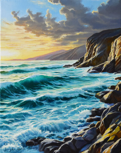 Evening ocean by Serghei Ghetiu, Painting for Sale on Select