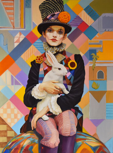 Hocus pocus woman with a rabbit by Serghei Ghetiu, Painting for Sale on Select