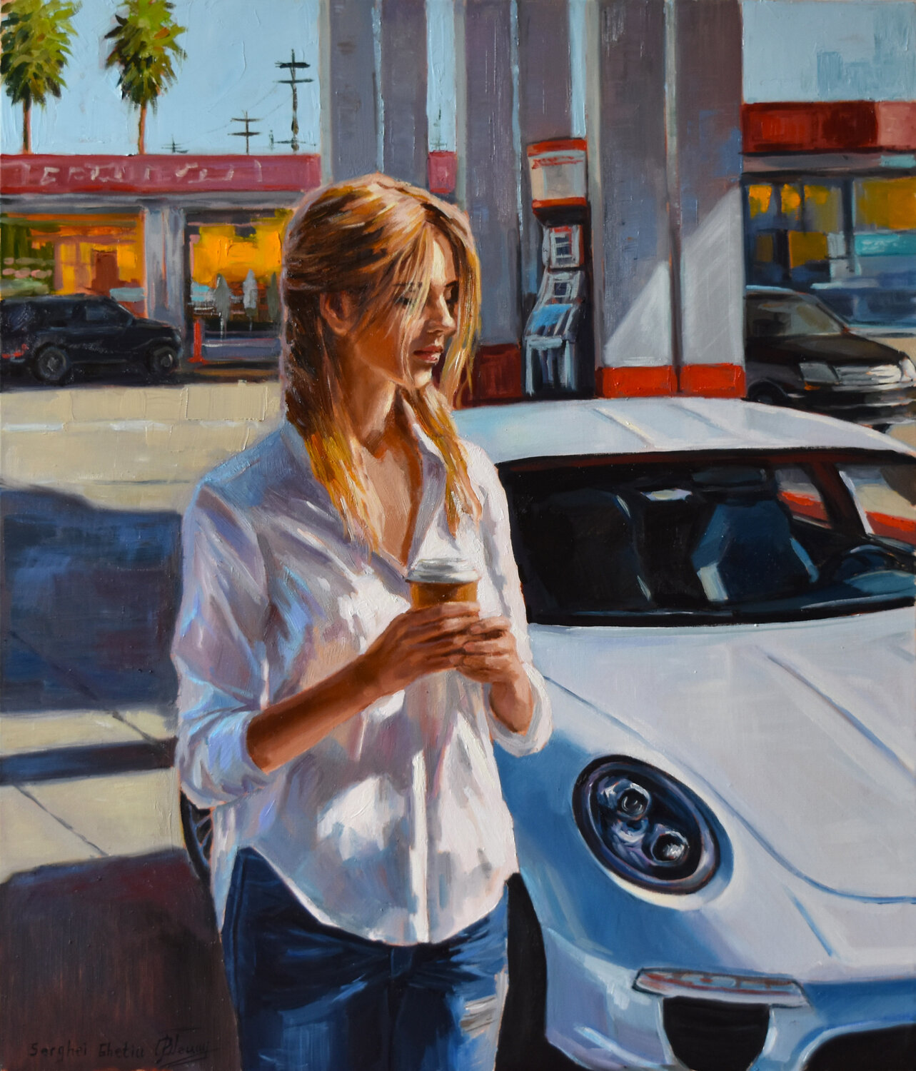 A cup of coffee for a good start II Serghei Ghetiu Original painting for sale