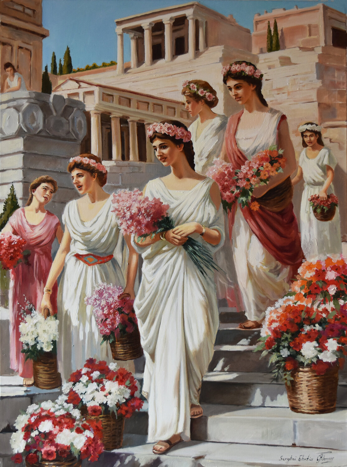 The flower sellers of ancient Rome Serghei Ghetiu Original painting for sale