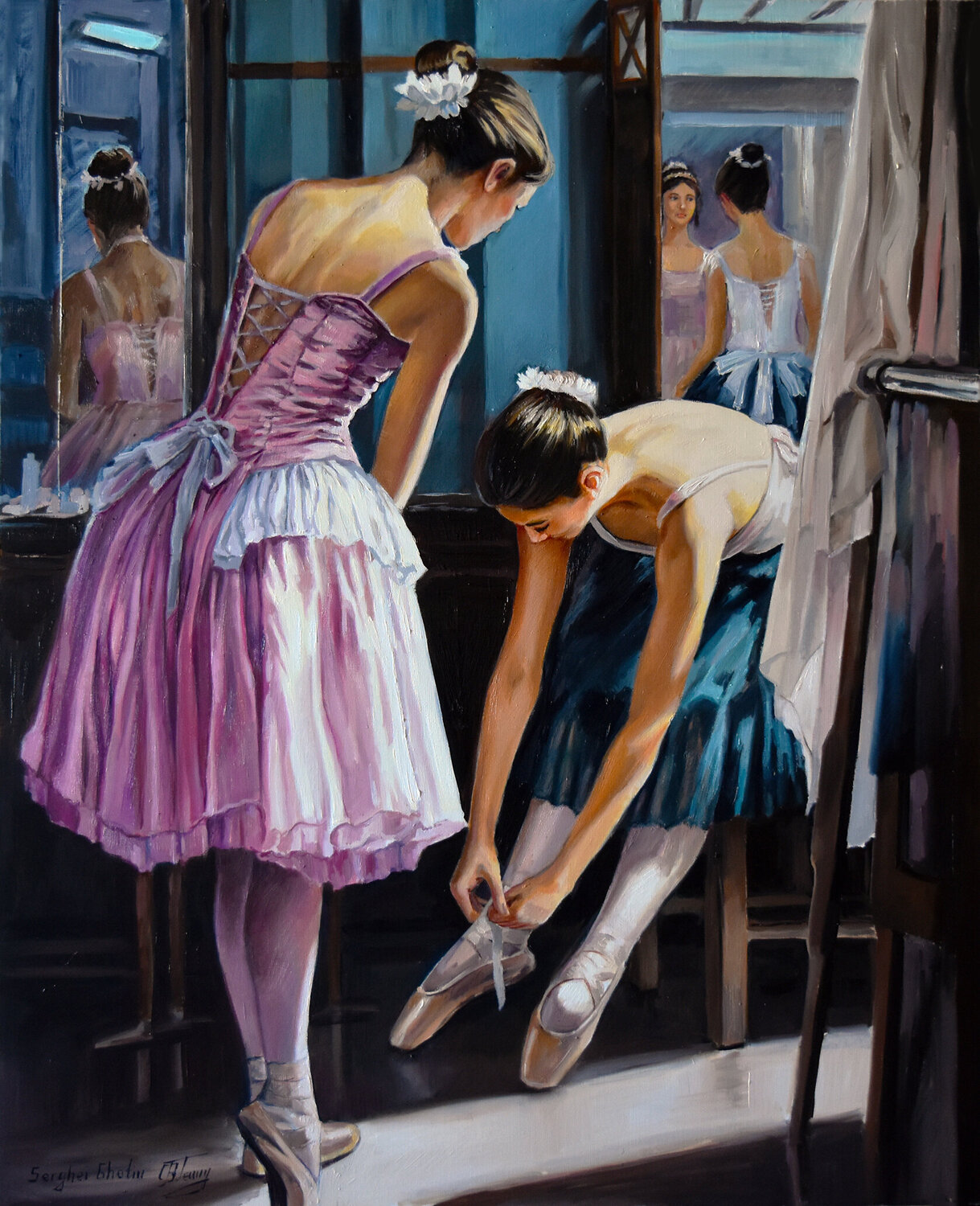 Ballerinas at the dressing room III Serghei Ghetiu Original painting for sale