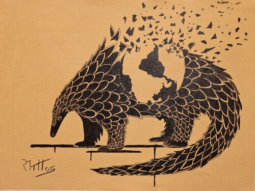 SU DESTINO: NUESTRO DESTINO 24 9 ( EXTINCIÓN DE LOS ANIMALES Pangolín) by Rosario De Mattos, Painting for Sale on Select