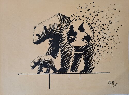 SU DESTINO: NUESTRO DESTINO 25 1 ( EXTINCIÓN DE LOS ANIMALES: Oso polar) by Rosario De Mattos, Painting for Sale on Select