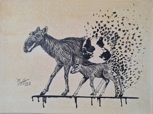 SU DESTINO: NUESTRO DESTINO 26 2 (Extinción del Antílope Saiga) Animales en extinción by Rosario De Mattos, Painting for Sale on Select