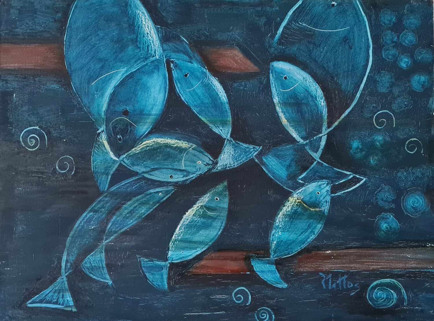 Tramas peces 1 Rosario De Mattos Original painting for sale