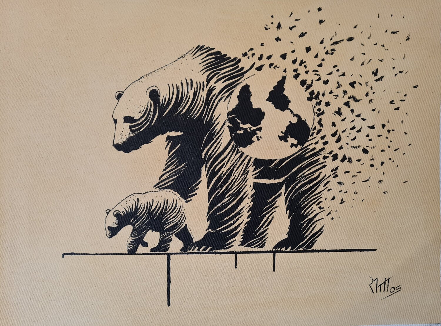 SU DESTINO: NUESTRO DESTINO 25 1 ( EXTINCIÓN DE LOS ANIMALES: Oso polar) Rosario De Mattos Original painting for sale