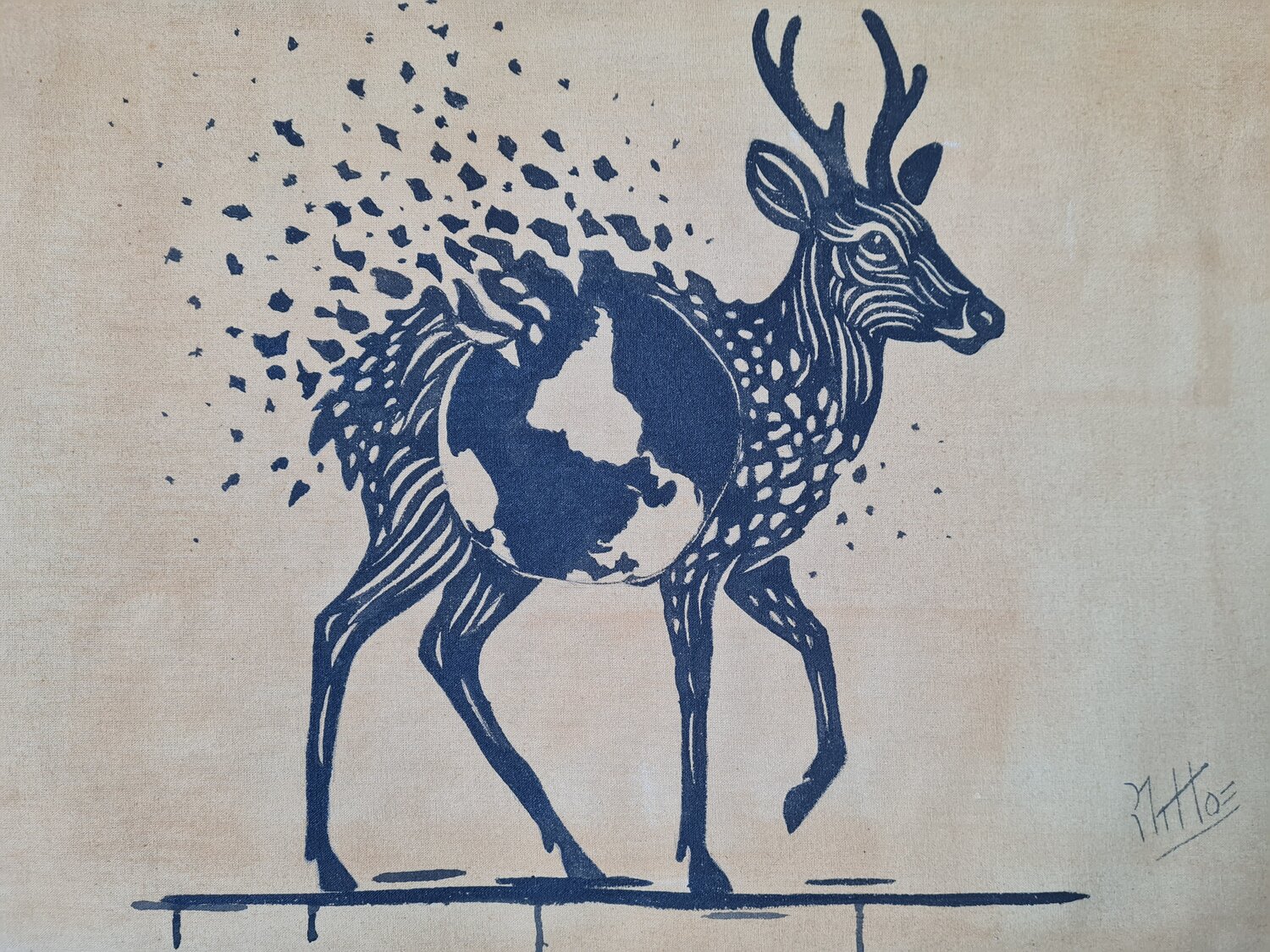 ,EXTINCIÓN DE LOS ANIMALES venado de campo o GUAZUTÍ    serie  SU DESTINO : NUESTRO DESTINO 25 11 Rosario De Mattos Original painting for sale