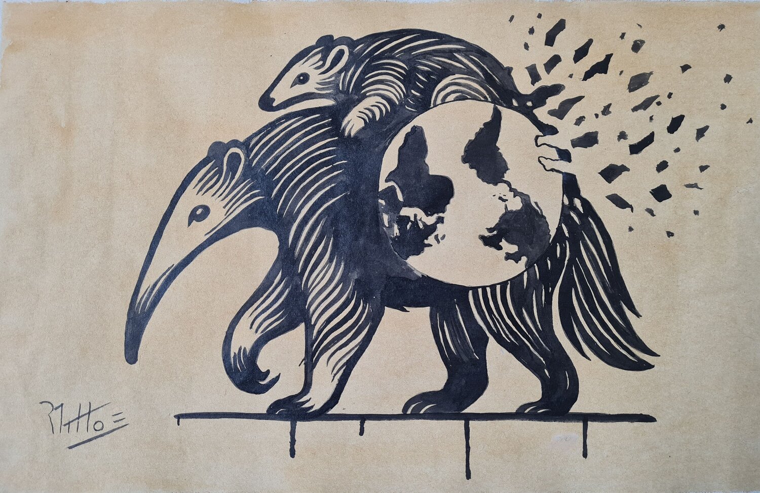 Extinción del oso hormiguero chico. Animales.    serie  SU DESTINO : NUESTRO DESTINO 25 12 Rosario De Mattos Original painting for sale