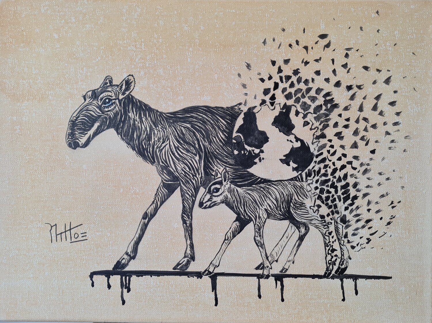 SU DESTINO: NUESTRO DESTINO 26 2 (Extinción del Antílope Saiga) Animales en extinción Rosario De Mattos Original painting for sale