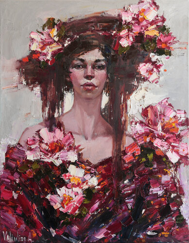 Girl and flowers by Anastasiya Valiulina, Painting for Sale on Select