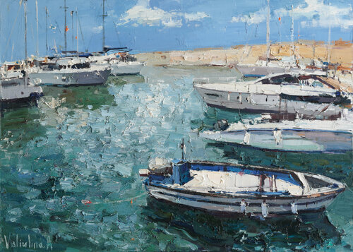 Yachts at the pier in Jaffa von Anastasiya Valiulina, Malerei kaufen auf Select