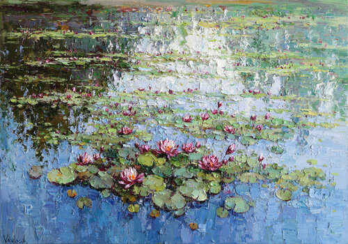 Pink Water Lilies by Anastasiya Valiulina, Painting for Sale on Select