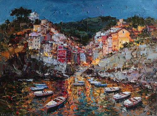 Glow of Riomaggiore by Anastasiya Valiulina, Painting for Sale on Select