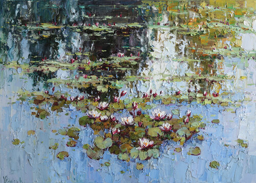 White Water Lilies Pond by Anastasiya Valiulina, Painting for Sale on Select