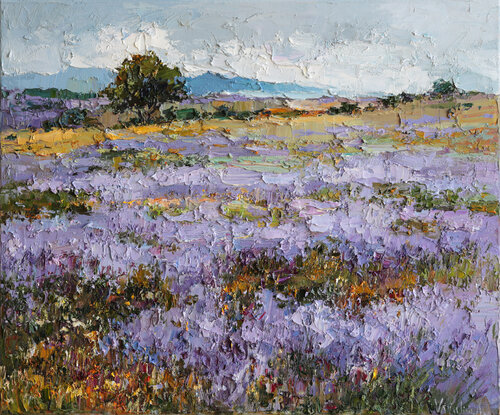 Lavender Field with a Lone Tree von Anastasiya Valiulina, Malerei kaufen auf Select