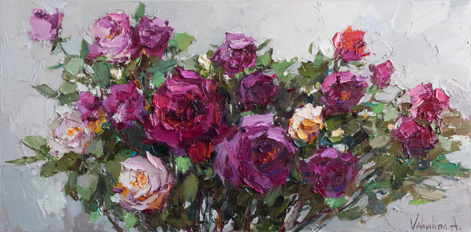 Roses impasto painting Anastasiya Valiulina Original painting for sale