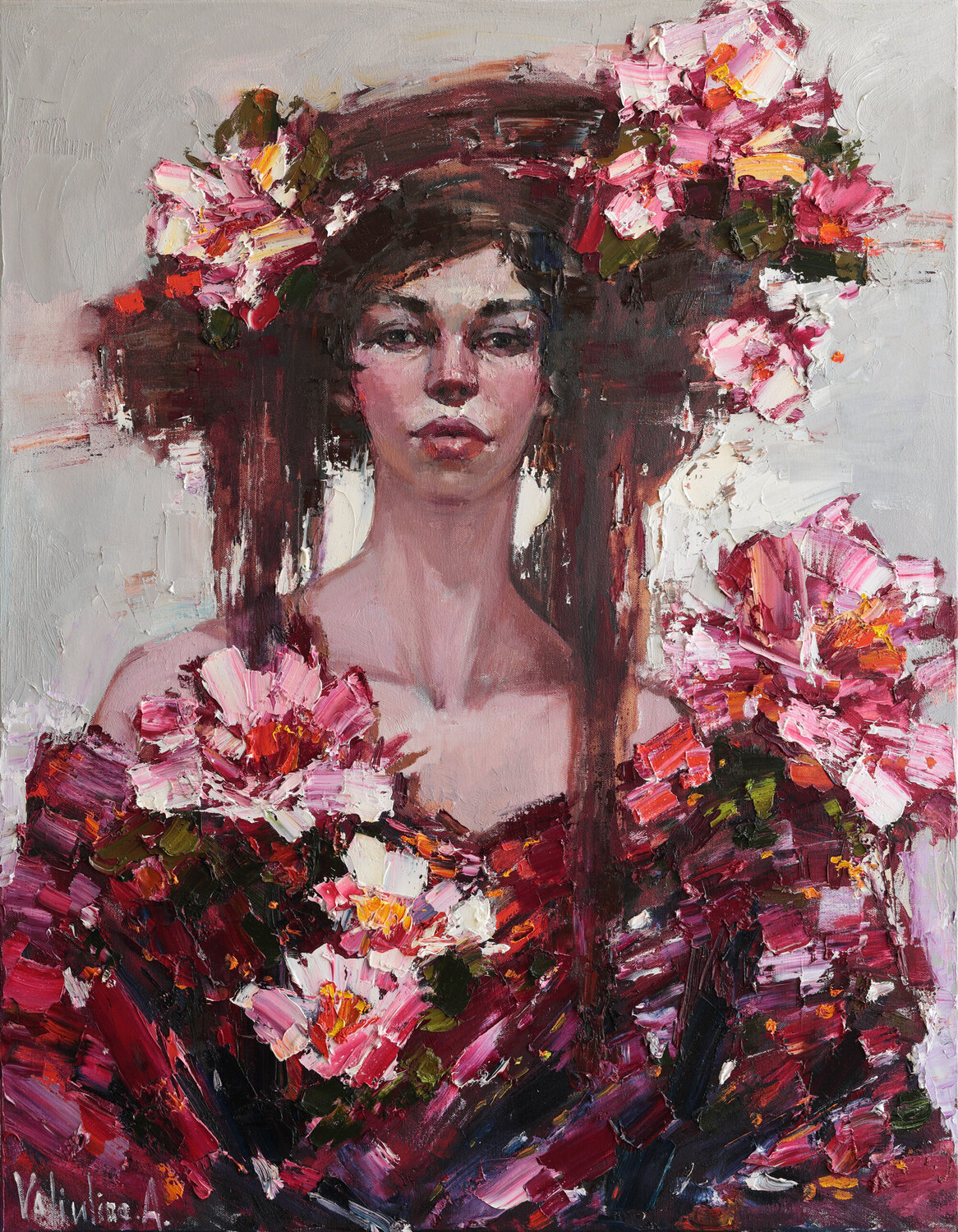 Girl and flowers Anastasiya Valiulina Original painting for sale