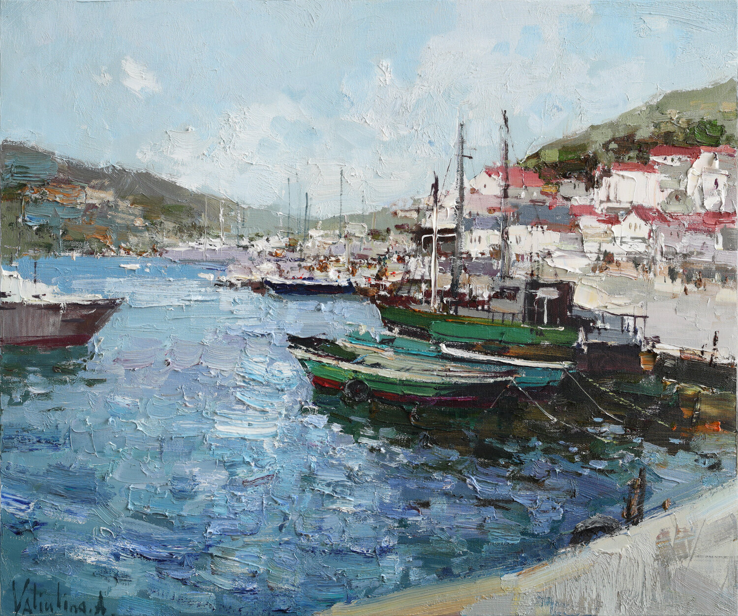 Boats in the Bay Anastasiya Valiulina Original painting for sale