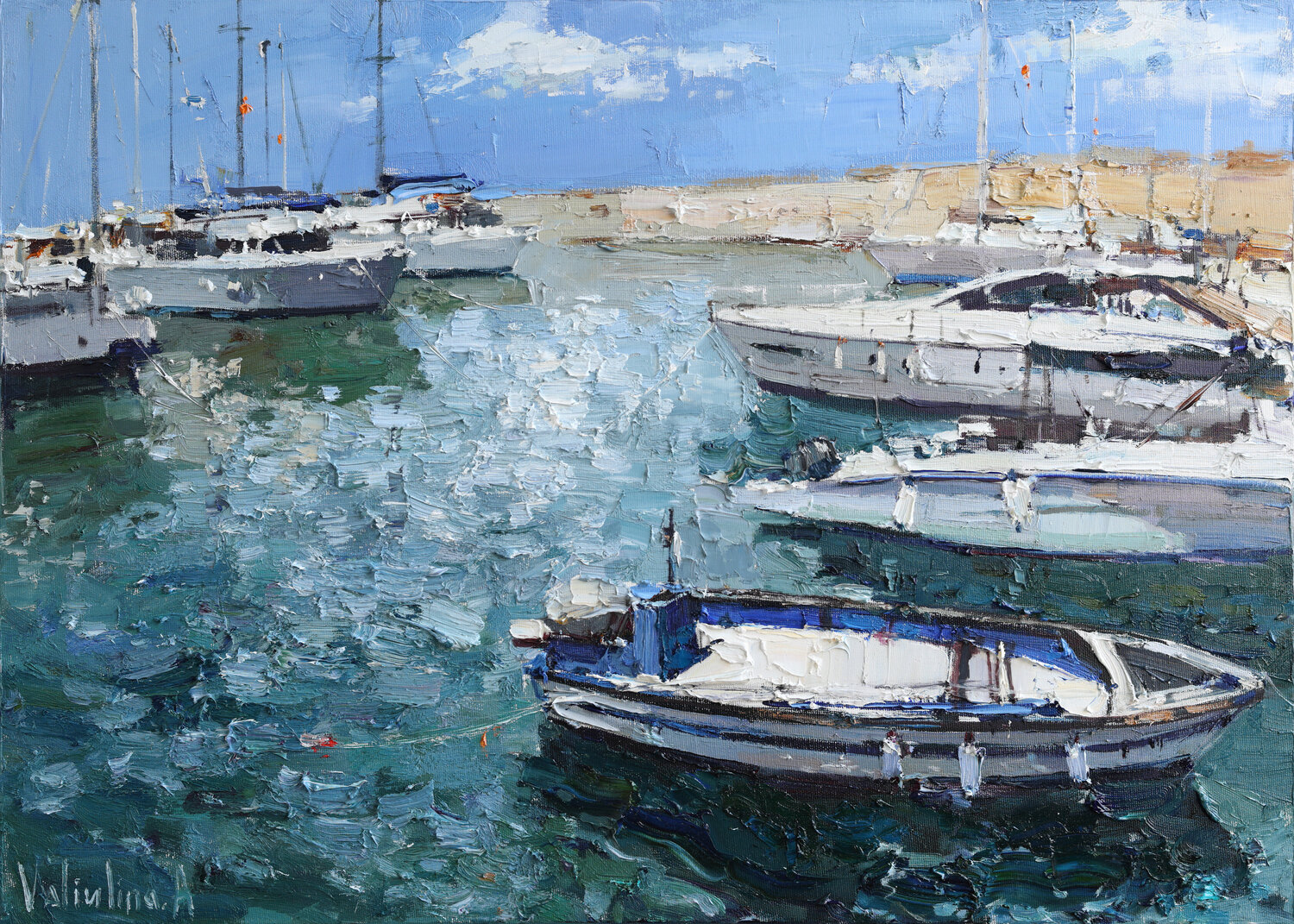 Yachts at the pier in Jaffa Anastasiya Valiulina Original painting for sale