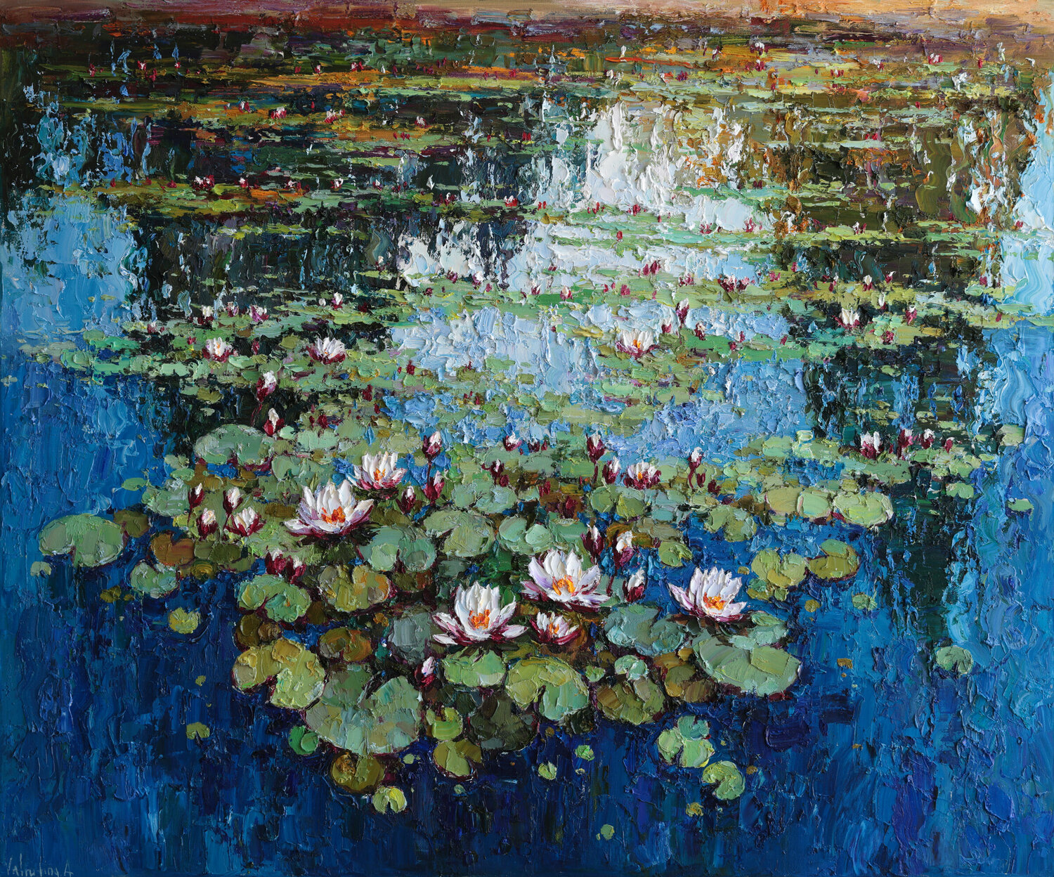 White Water Lilies Pond Anastasiya Valiulina Original painting for sale
