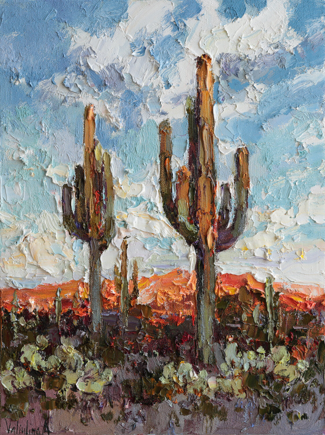 Saguaros at Sunset Anastasiya Valiulina Original painting for sale