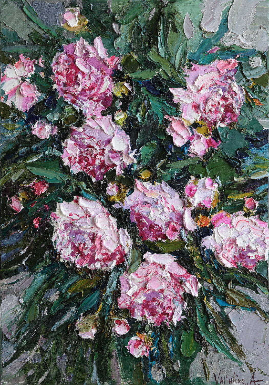 Pink Peonies Anastasiya Valiulina Original painting for sale