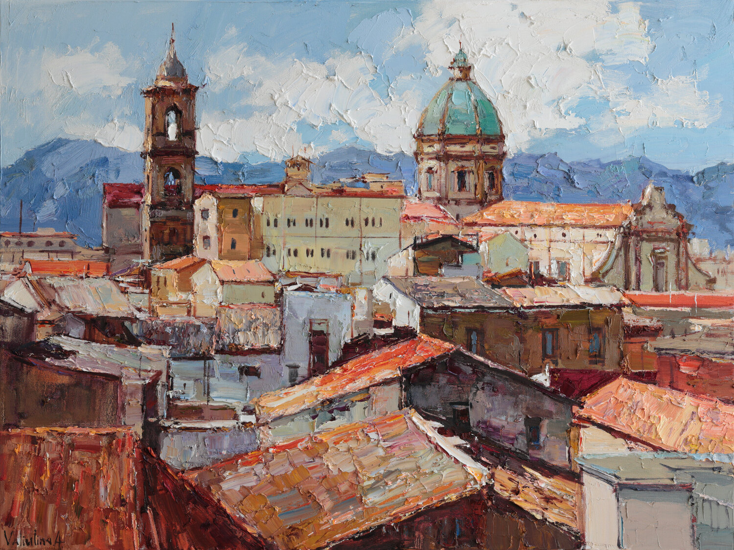 Sunlit Rooftops of Palermo Anastasiya Valiulina Original painting for sale