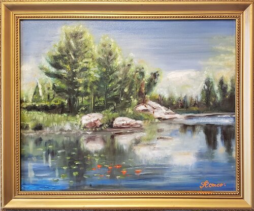Landscape, seascape from 1000 Islands oil on canvas, 40.5x51x4 cm, 16x20X1 inch, with frame, SKU 3013 by Romeo Dobrota, Painting for Sale on Select