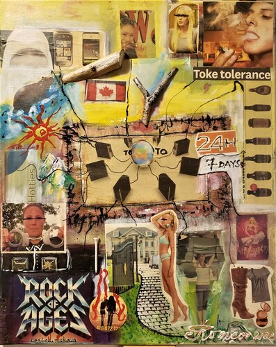 Spirit of  tolerance, beautifully  colors, collage, music,  connection, allow, permit, or accept an action, idea, object , Acrylic,  22x28 inch, SKU 1187 von Romeo Dobrota, Malerei kaufen auf Select